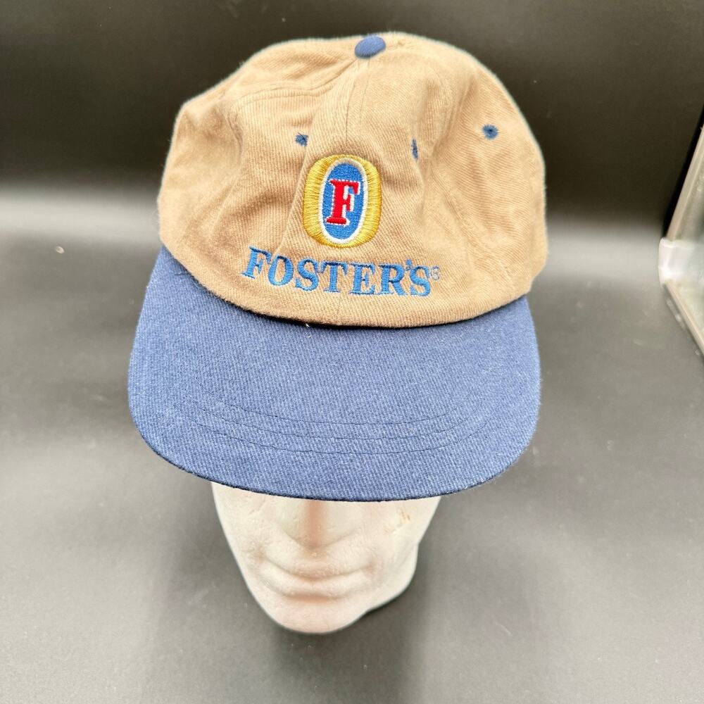 intage Fosters Beer Hat Cap HeadShot By KC Caps Tan Navy Blue Strapback 90s